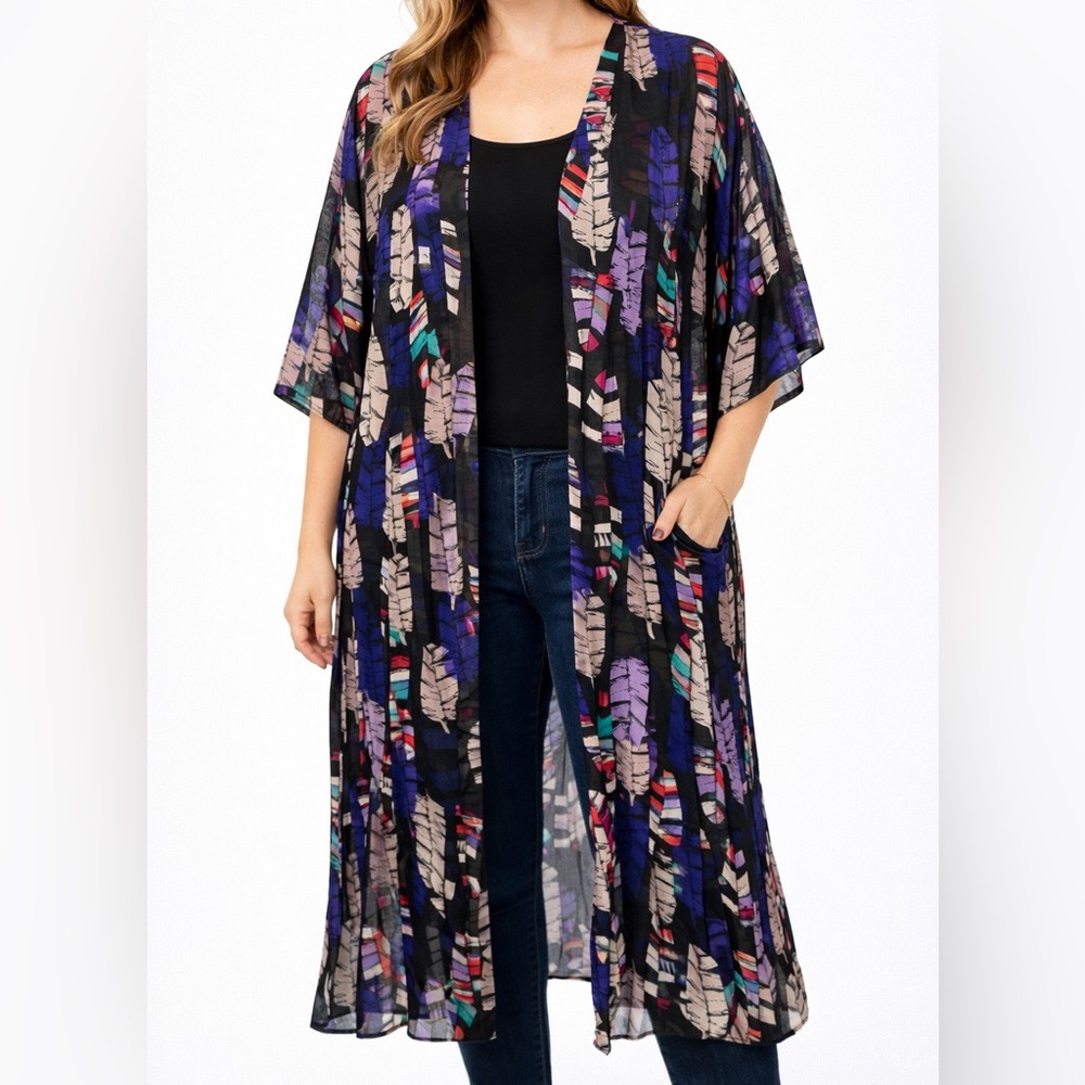 LuLaRoe Feather Print Duster Medium Sheer Kimono